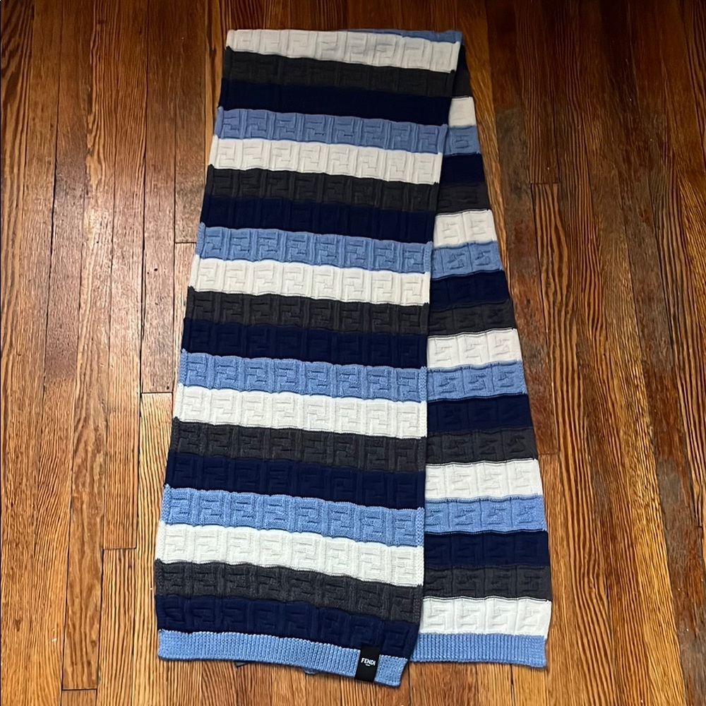 Fendi unisex FF Zucca logo monogram Striped Knit wool Scarf NEW - Picture 3 of 8